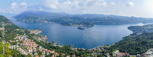 Extra wide aerial view of the Lake Orta with the Island of San Giulio