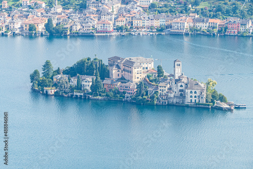 Aerial view of the Island of San Giulio in the Lake Orta