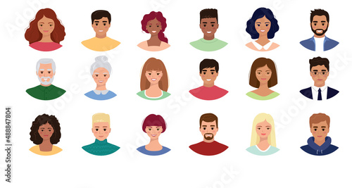 People avatar set Diversity group of young men and women Vector illustration in flat style