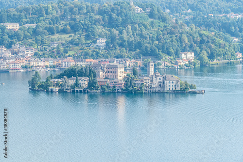 Aerial view of the Island of San Giulio in the Lake Orta photo