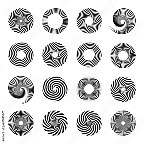 Circular rotation and spiral design elements. Vector art.