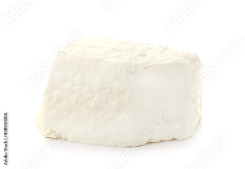 Heap of white cottage cheese.