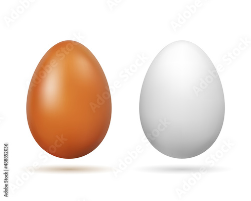 Set of Two Realistic White and Light Brown Whole Chicken Eggs.