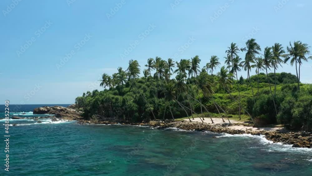 Aerial view of exotic paradise beach on Indian ocean coast in Sri Lanka