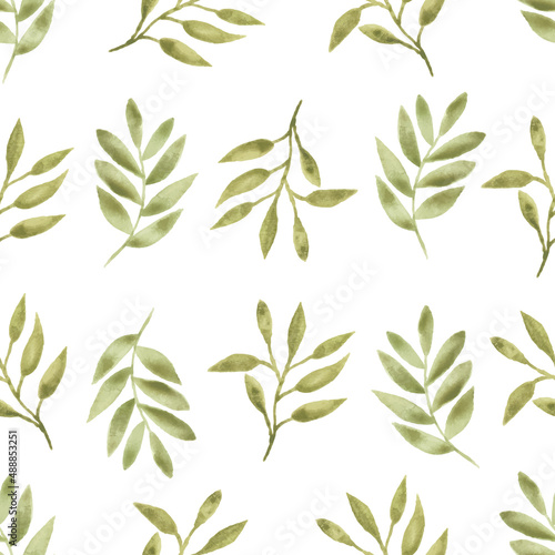 Watercolor leaf seamless pattern