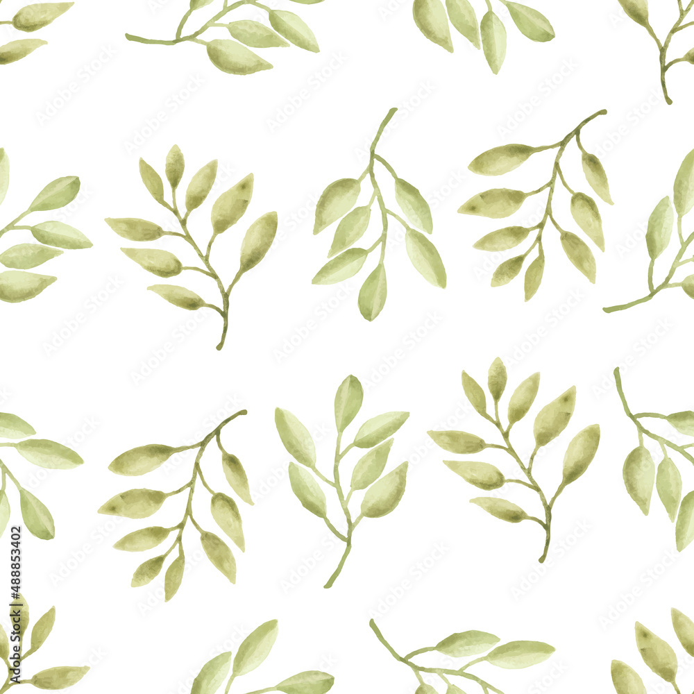 Watercolor leaf seamless pattern