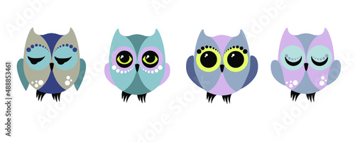 Wallpaper Mural Cute vector collection of owls in blue colors Torontodigital.ca