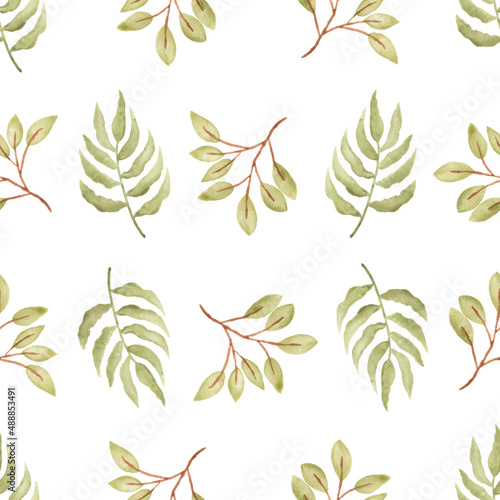 Watercolor leaf seamless pattern