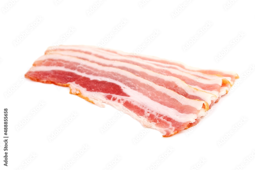 Bacon strips, raw smoked pork meat slices isolated on white Bacon strips, raw smoked pork meat slices isolated on white