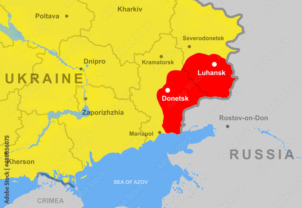 Naklejka Ukraine with Donetsk and Luhansk (Donbass) on Europe map close-up