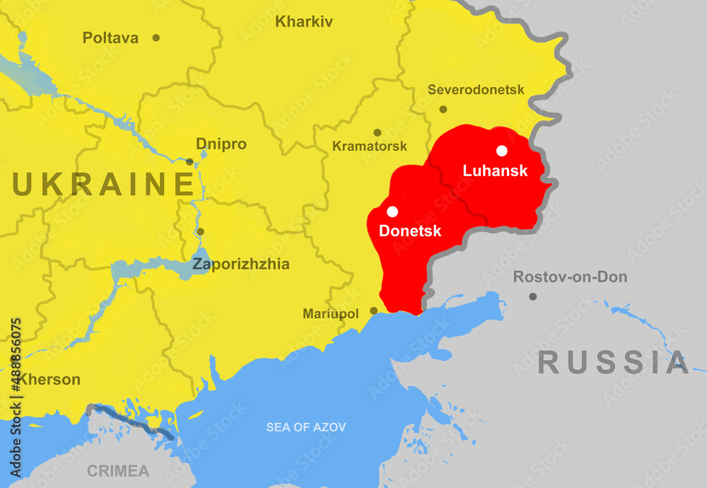Ilustracja Stock Ukraine With Donetsk And Luhansk Donbass On Europe 