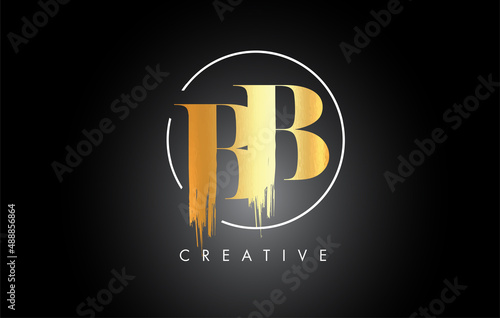 Golden BB Brush Stroke Letter Logo Design. Black Paint Logo Leters Icon.