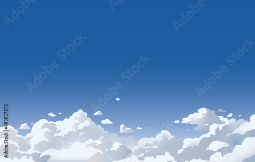 Vector daylight landscape sky with clouds.Anime clean style. Background illustration	