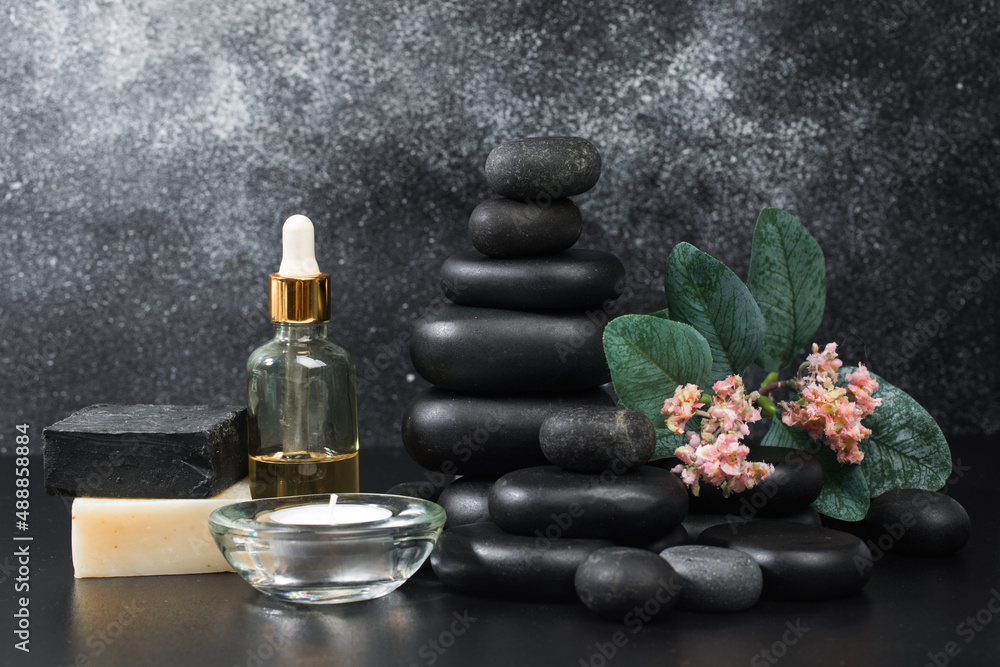 spa composition on black background . spa composition on black background .