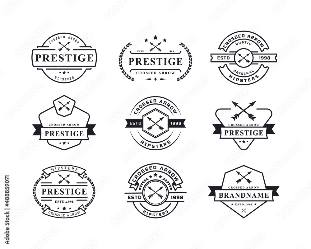 Set of Vintage Retro Badge for Crossed Arrows Rustic Hipster Stamp Logo Design Template Element