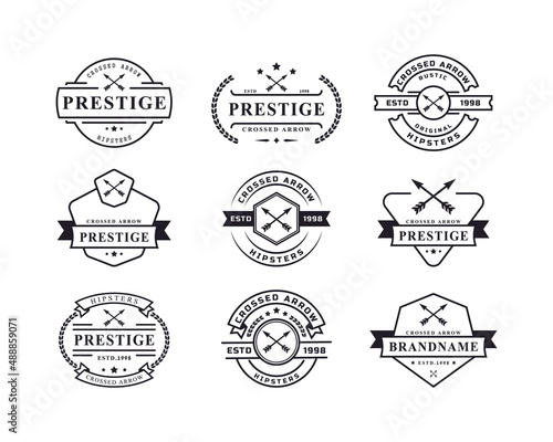 Set of Vintage Retro Badge for Crossed Arrows Rustic Hipster Stamp Logo Design Template Element