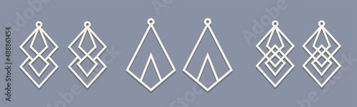 Vector Earrings templates set of geometric shapes. Modern trendy vector illustration. Laser cut, wooden earrings. metal cut. natural, celestial.