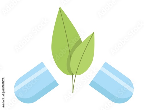 Flat Icon of Homeopathic Pills Isolated on the white background. Natural healthy Organic food drugs concept. Vector Illustration