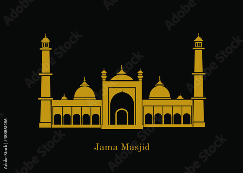 Jama Masjid golden vector icon. Jama mosque, Delhi flat illustration.