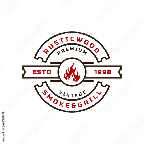 Vintage Retro Badge for Rustic BBQ Grill, Barbecue, Barbeque Label Stamp Logo Design Template Element