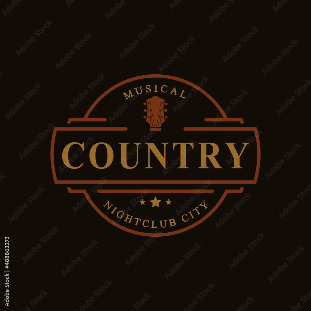 Fototapeta premium Vintage Retro Badge for Country Guitar Music Western Saloon Bar Cowboy Logo Emblem Symbol