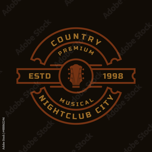 Vintage Retro Badge for Country Guitar Music Western Saloon Bar Cowboy Logo Emblem Symbol