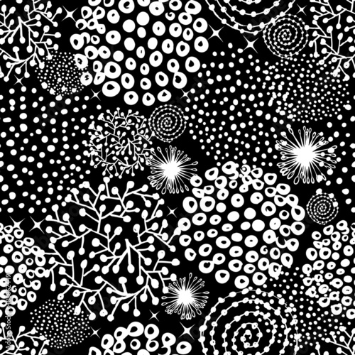 Monochrome beautiful graphic floral seamless pattern from circles. Vector illustration . pattern of abstract flowers.