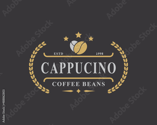 Vintage Retro Badge for Coffee Shop Logo with Coffee Beans Symbol Design Template Element