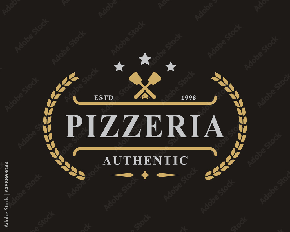 Vintage Retro Badge for Spatula Pizza Pizzeria Logo Emblem Design Symbol