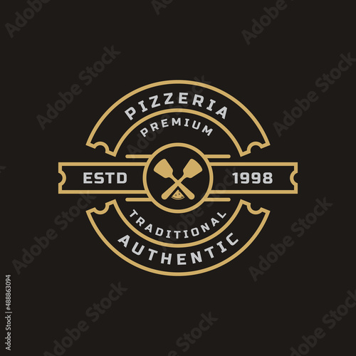 Vintage Retro Badge for Spatula Pizza Pizzeria Logo Emblem Design Symbol
