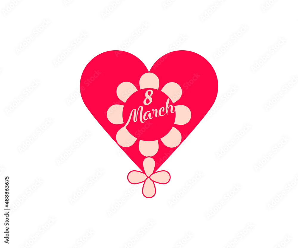 Women's day 8 march logo from modern heart. 8 march day flower inside heart icon. Colorful women's day icon template. Simple linear vector white background.