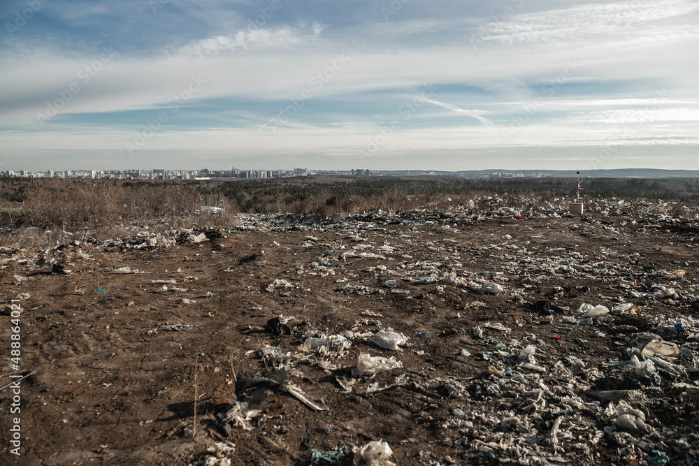 Old garbage landfill near a large city, reclamation Old garbage landfill near a large city, reclamation