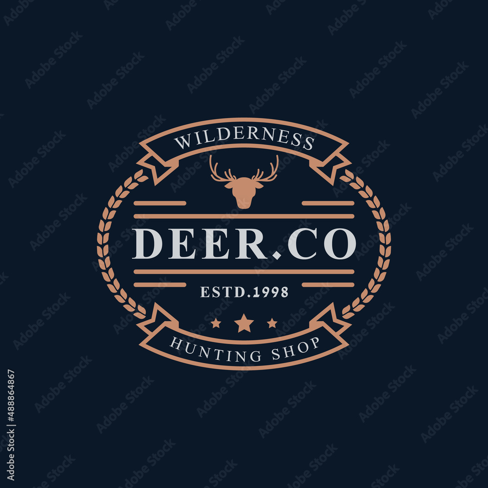 Vintage Retro Badge for Deer Reindeer Antler Hunting Logo Emblem Design Symbol