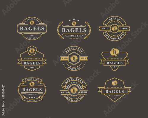 Set of Vintage Retro Badge for Letter B for Bagels Logo Emblem Design Symbol