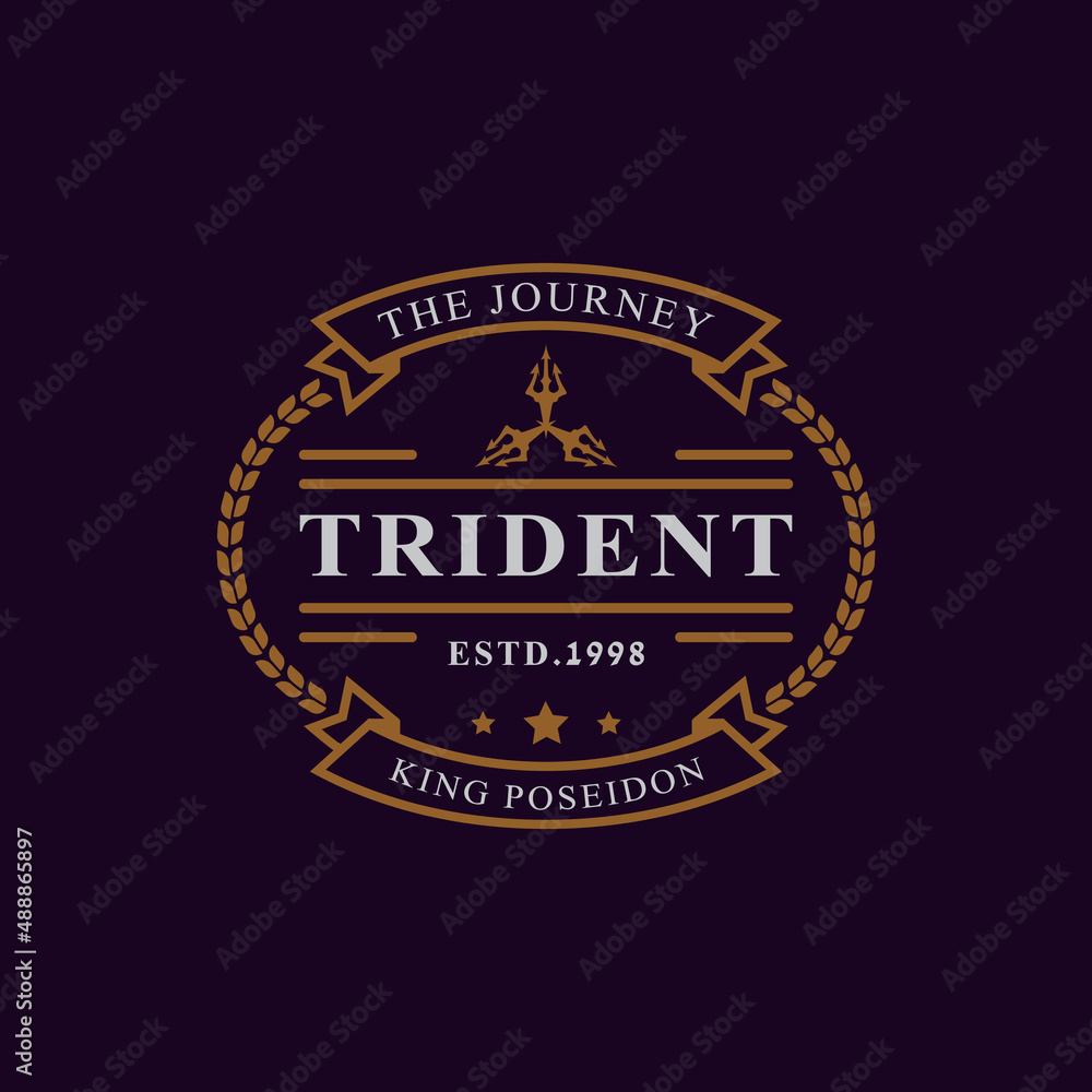 Vintage Retro Badge for Trident Neptune God Poseidon Triton King Spear Logo Emblem Design Symbol