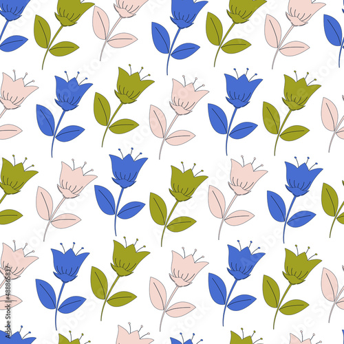 Trendy seamless floral pattern. Vector illustration with bells. Simple flowers on a white background. Botanical print. © Ekaterina