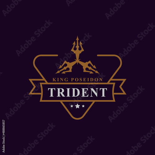 Vintage Retro Badge for Trident Neptune God Poseidon Triton King Spear Logo Emblem Design Symbol