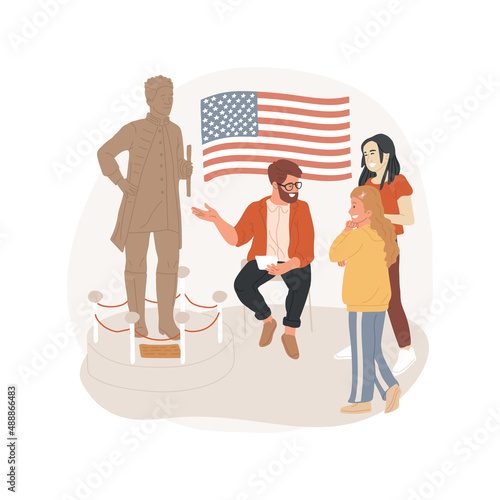 Visiting American history museum isolated cartoon vector illustration Education, teaching, high school curriculum, monument of historical figure, civilization culture lesson vector cartoon.