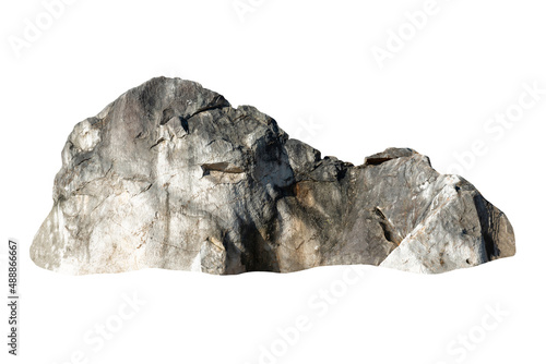 Rock isolated on white background, grey stone with rough edges.
