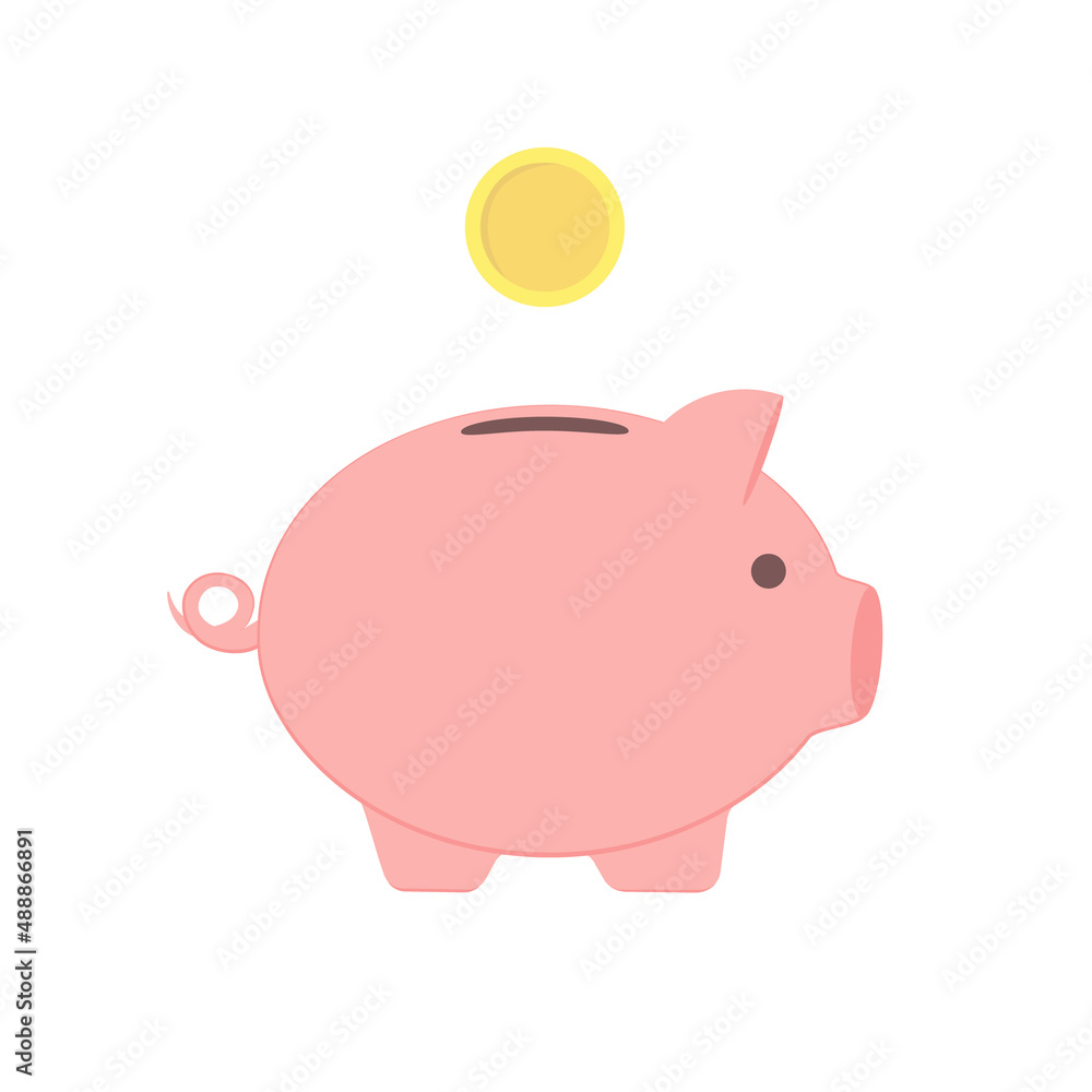 Pink piggy bank with a coin. Vector graphic image. Pink piggy bank with a coin. Vector graphic image.