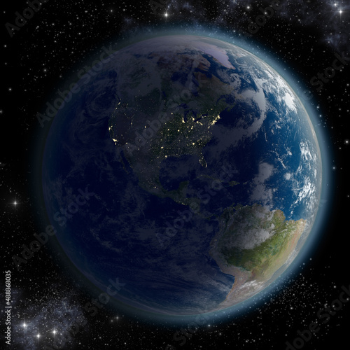 Earth rendered with night over North America