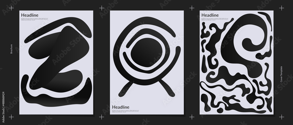 Modert Art -  Black color covers set. Abstract shapes with gradients. Trendy design. Eps10 vector.	