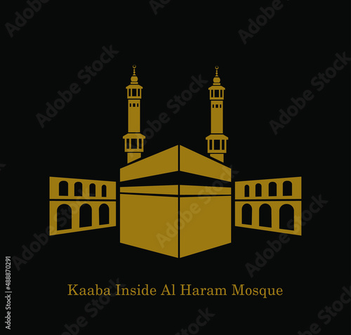 Kaaba al Haram vector icon. Kaaba vector with golden color. Al Haram kaaba illustration flat illustration.