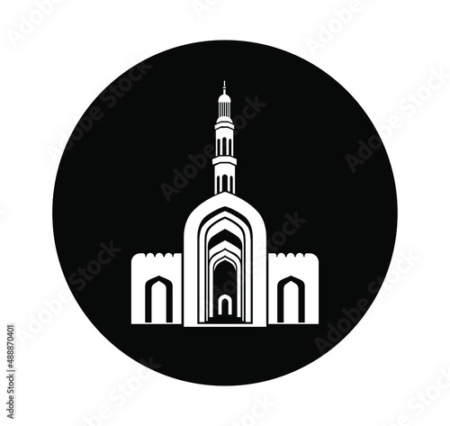 Sultan Qaboos Grand Mosque vector icon. Sultan Qaboos Grand Mosque vector illustration, Sultan Qaboos Grand Mosque front gate in black and white color. photo