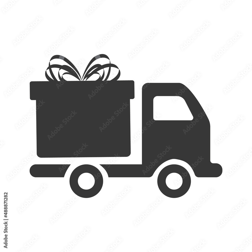 delivery truck with gift box.illustration isolated on white background. delivery truck with gift box.illustration isolated on white background.
