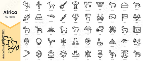 Simple Outline Set of africa icons. Linear style icons pack. Vector illustration