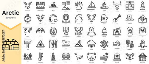 Simple Outline Set of arctic icons. Linear style icons pack. Vector illustration