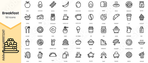 Stampa su tela Simple Outline Set of breakfast icons