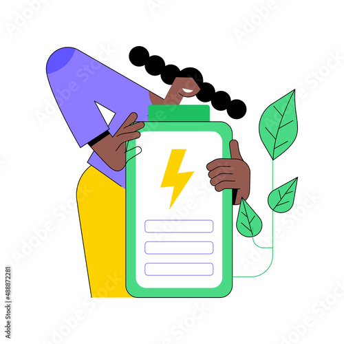 Eco battery abstract concept vector illustration. Eco charging solution, environmentally friendly battery, innovative eco-solution, rechargeable, energy storage technology abstract metaphor.