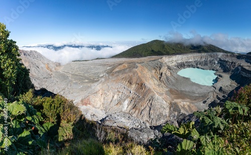 Volcano Poas with Turquoise crater lake in the rainforest of Costa Rica